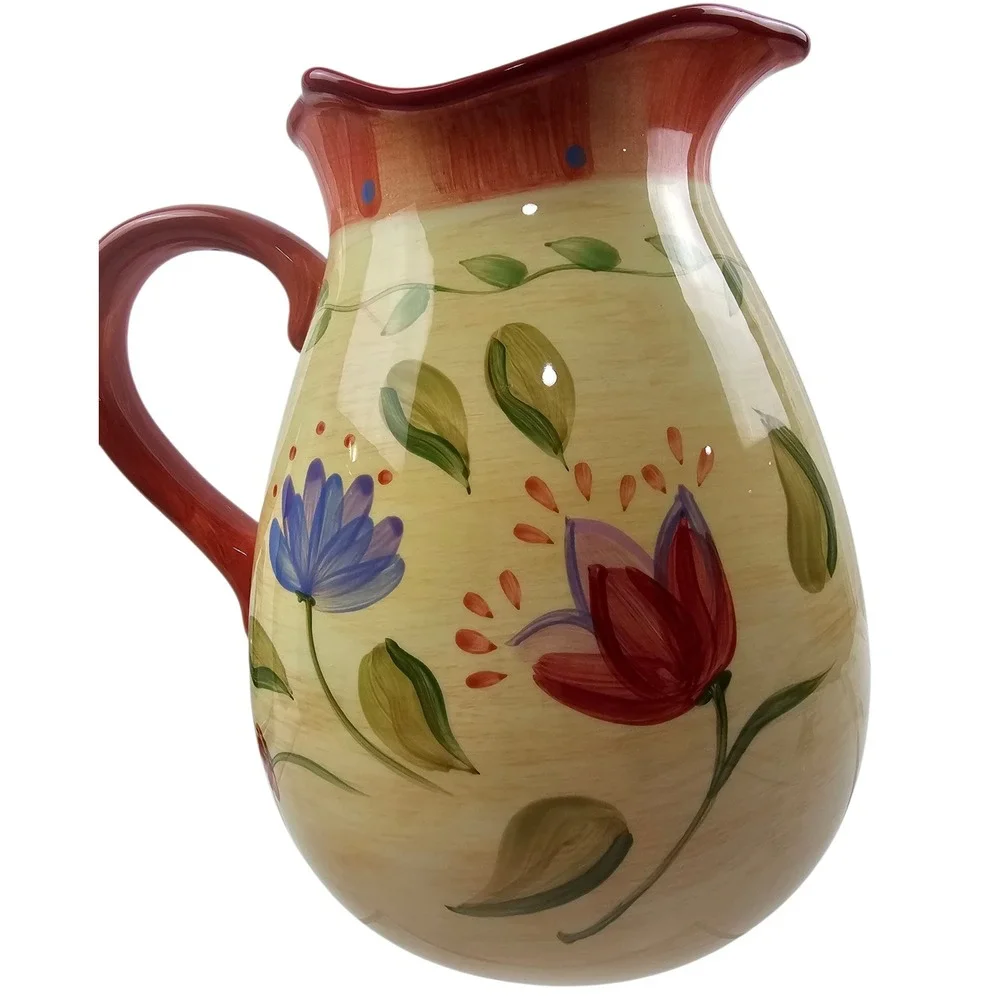 Pfaltzgraff Napoli Pitcher 10 Inch Ceramic Floral Hand Painted Yellow Red 41600